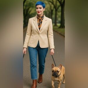 Vintage Count Romi Ultra Suede Cream Blazer Jacket Coat Women’s 4 Lined, Pockets